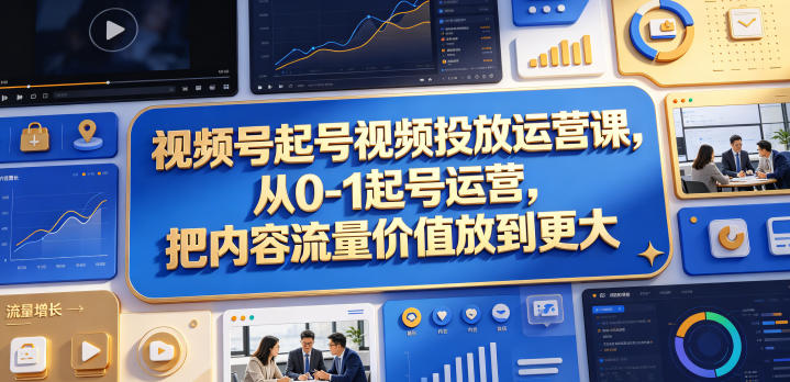 视频号起号视频投放运营课,从0-1起号运营,把内容流量价值放到更大-才疏云网创