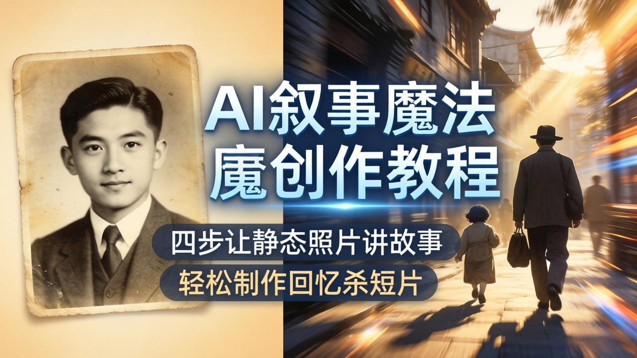 AI叙事魔法创作教程,四步让静态照片讲故事,老照片修复加动态特效,轻松制作回忆杀短片-才疏云网创