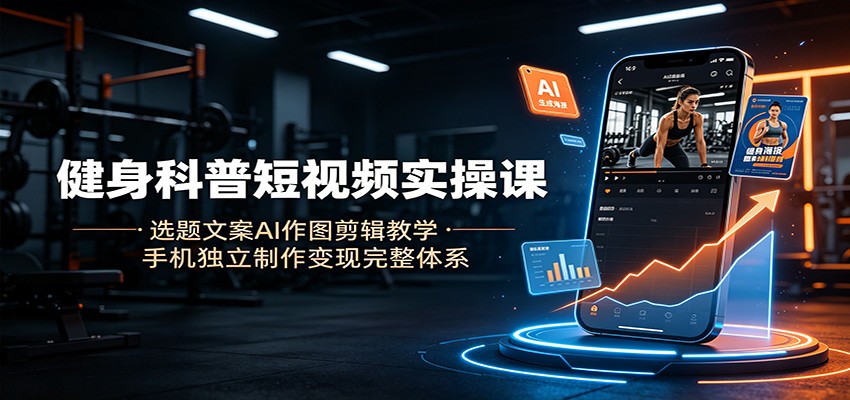 健身科普短视频实操课：选题文案AI作图剪辑教学，手机独立制作变现完整体系-才疏云网创