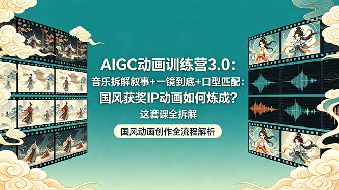 AIGC动画训练营3.0:音乐拆解叙事+一镜到底+口型匹配:国风获奖IP动画如何炼成?这套课全拆解-才疏云网创