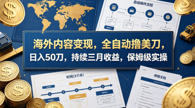 海外内容变现，全自动撸美刀，日入50刀，持续三月收益，保姆级实操【揭秘】-才疏云网创