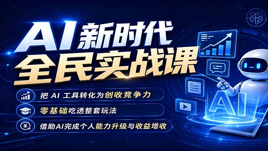 AI新时代全民实战课,把 AI 工具转化为创收竞争力,零基础吃透整套玩法,借助AI完成个人能力升级与收益增收。-才疏云网创