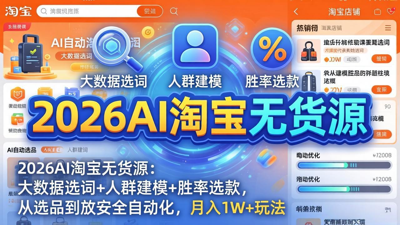 2026AI淘宝无货源-4月更新：大数据选词+人群建模+胜率选款，从选品到放大全自动化，月入1W+玩法-才疏云网创