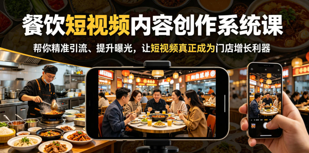 餐饮短视频内容创作系统课，帮你精准引流、提升曝光，让短视频真正成为门店增长利器-才疏云网创