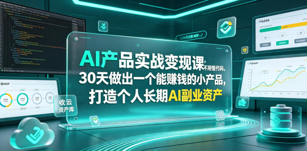 AI产品实战变现课,不用懂代码,30天做出一个能賺钱的小产品,打造个人长期AI副业资产-才疏云网创