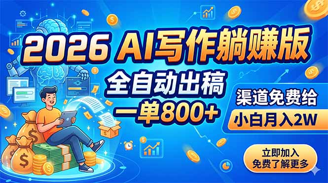 2026 AI写作躺赚版:全自动出稿,一单800+,渠道免费给,小白月入2W-才疏云网创