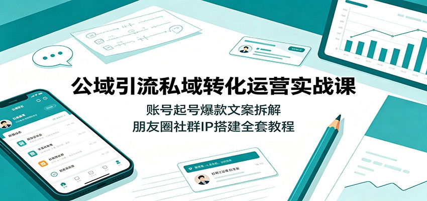公域引流私域转化运营实战课：账号起号爆款文案拆解，朋友圈社群IP搭建全套教程-才疏云网创