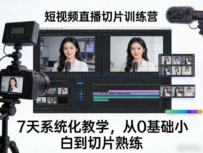 短视频直播切片训练营，7天系统化教学，从0基础小白到切片熟练-才疏云网创