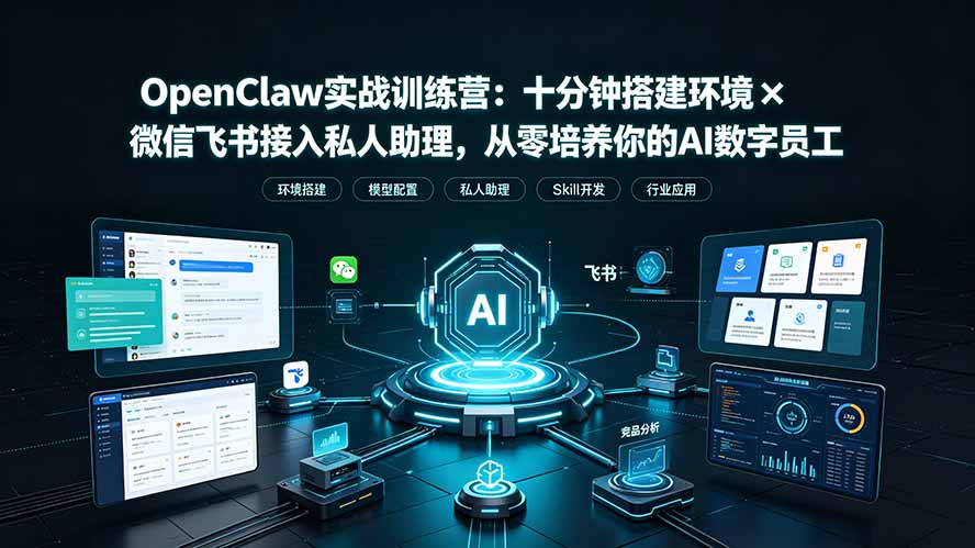 OpenClaw实战特训营:十分钟搭建环境×微信飞书接入私人助理,从零培养你的AI数字员工-才疏云网创