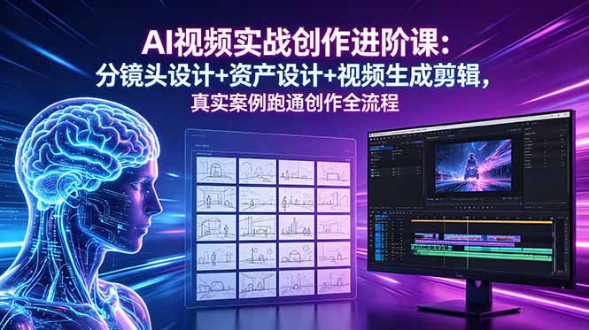 AI视频实战创作进阶课：分镜头设计+资产设计+视频生成剪辑，真实案例跑通创作全流程-才疏云网创