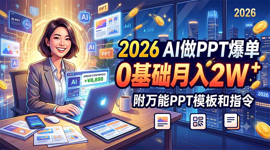 2026 AI做PPT爆单，0基础月入2W，附万能PPT模板和指令-才疏云网创