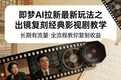 即梦AI拉新最新玩法之出镜复刻经典影视剧教学，长期有流量，全流程教你复制收益-才疏云网创