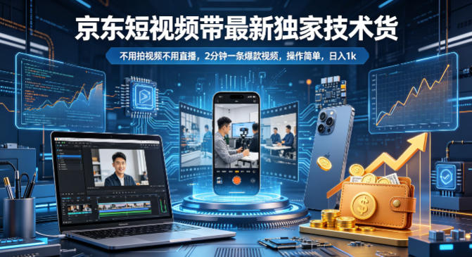 京东短视频带货最新独家技术，不用拍视频不用直播，2分钟一条爆款视频，操作简单，日入1k+【揭秘】-才疏云网创