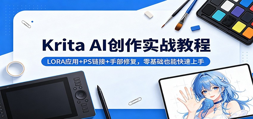 Krita AI创作实战教程：LORA应用+PS链接+手部修复，零基础也能快速上手-才疏云网创