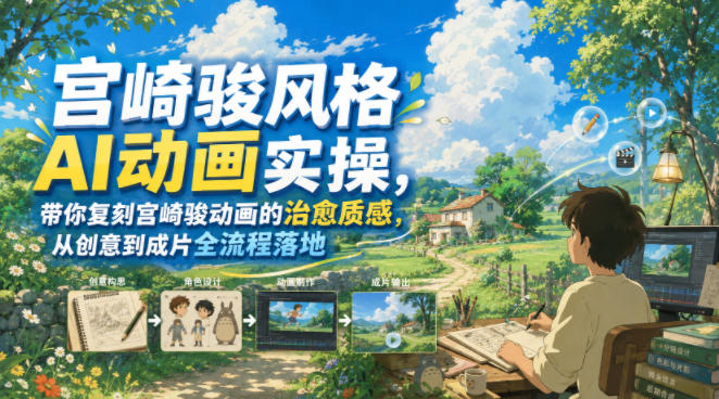 宫崎骏风格AI动画实操，带你复刻宫崎骏动画的治愈质感，从创意到成片全流程落地-才疏云网创