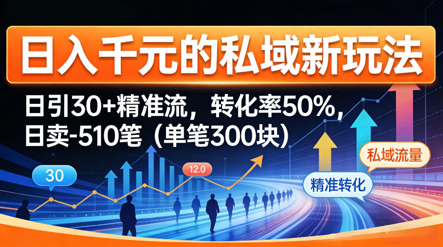 日入千米的私域新玩法：日引30＋精准流，转化率50%，日卖5-10笔(单笔300米)-才疏云网创