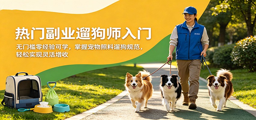 热门副业遛狗师入门，无门槛零经验可学，掌握宠物照料遛狗规范，轻松实现灵活增收-才疏云网创