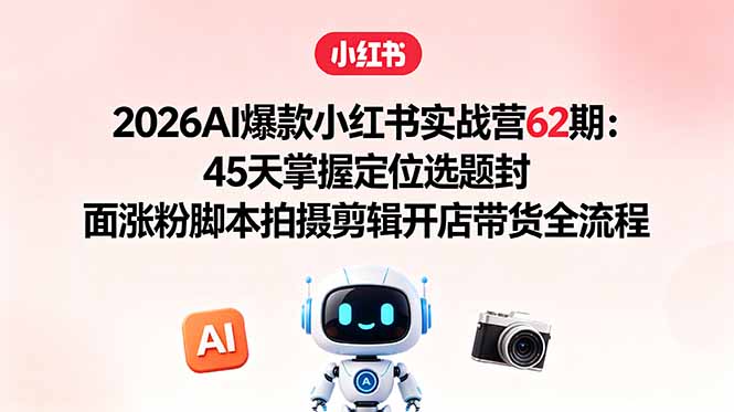 2026AI爆款小红书实战营62期：45天掌握定位选题封面涨粉脚本拍摄剪辑开店带货全流程-才疏云网创