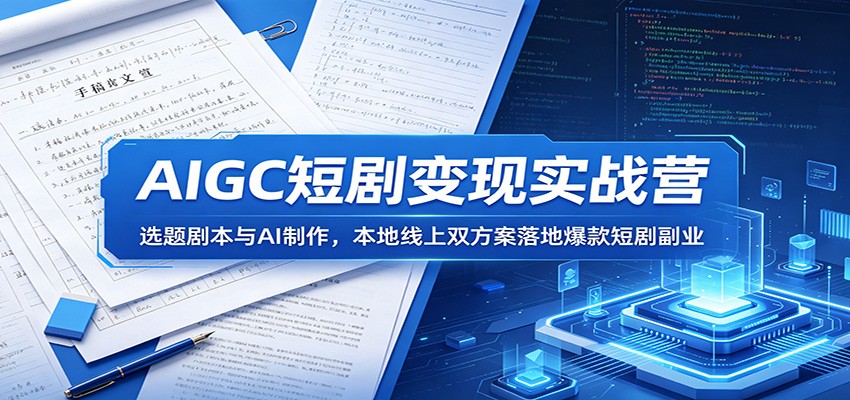 AIGC短剧变现实战营：选题剧本与AI制作，本地线上双方案落地爆款短剧副业-才疏云网创