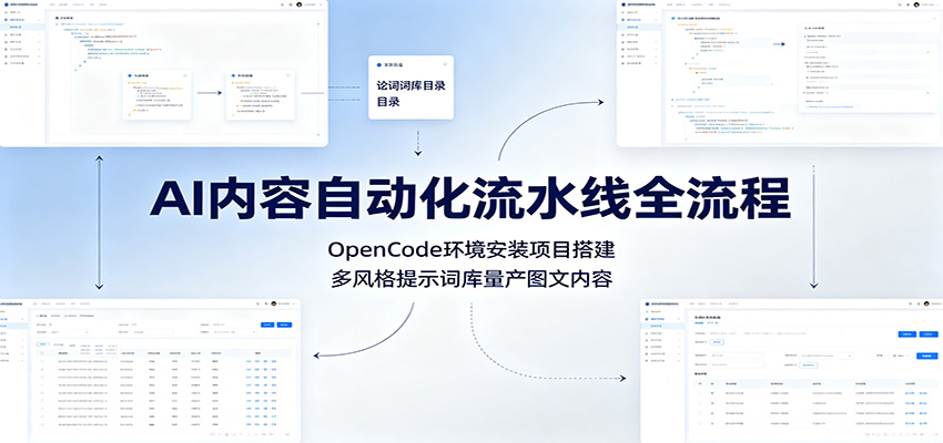 AI内容自动化流水线全流程:OpenCode环境安装项目搭建,多风格提示词库量产图文内容-才疏云网创
