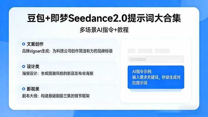 豆包+即梦Seedance2.0提示词大合集：多场景AI指令+教程，解锁文案、设计、影视高效创作-才疏云网创