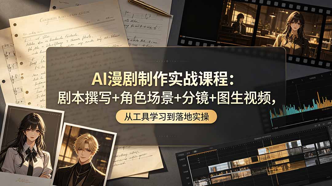 AI漫剧制作实战课程：剧本撰写+角色场景+分镜+图生视频，从工具学习到落地实操-才疏云网创