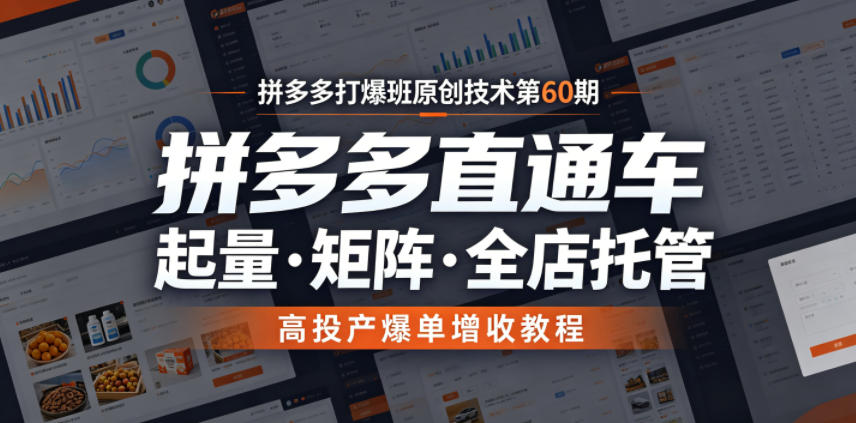 拼多多打爆班原创技术第60期，拼多多直通车，起量・矩阵・全店托管，高投产爆单增收教程-才疏云网创