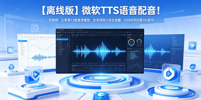【离线版】微软TTS语音配音！含晓晓，云希等12款离线模型，含多线程小说合成器，10000字仅需10s即可-才疏云网创