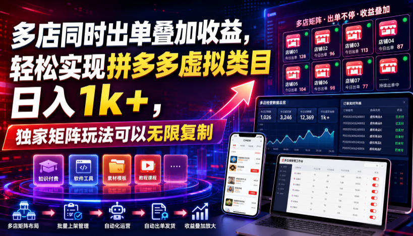 多店同时出单叠加收益,轻松实现拼多多虚拟类目日入1k+,独家矩阵玩法可以无限复制【揭秘】-才疏云网创