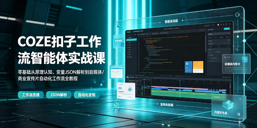 COZE扣子工作流智能体实战课｜零基础从原理认知、变量JSON解析到自媒体/商业宣传片自动化工作流全教程-才疏云网创