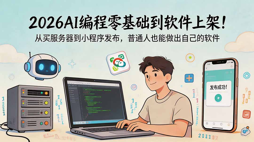 2026AI编程零基础到软件上架！从买服务器到小程序发布，普通人也能做出自己的软件-才疏云网创
