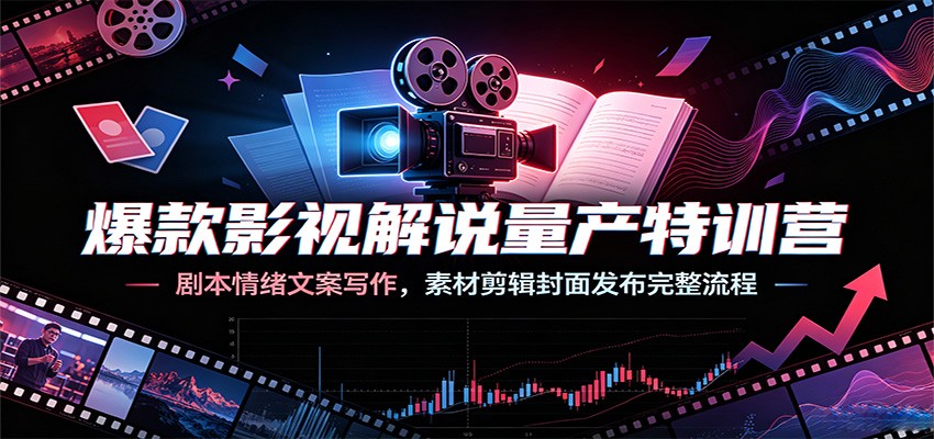 爆款影视解说量产特训营：剧本情绪文案写作，素材剪辑封面发布完整流程-才疏云网创
