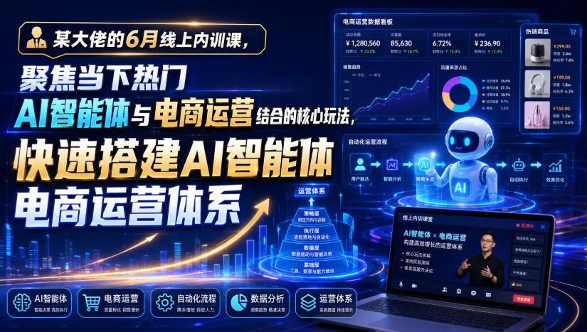 某大佬的6月线上内训课,聚焦当下热门AI智能体与电商运营结合的核心玩法,快速搭建AI智能体电商运营体系-才疏云网创