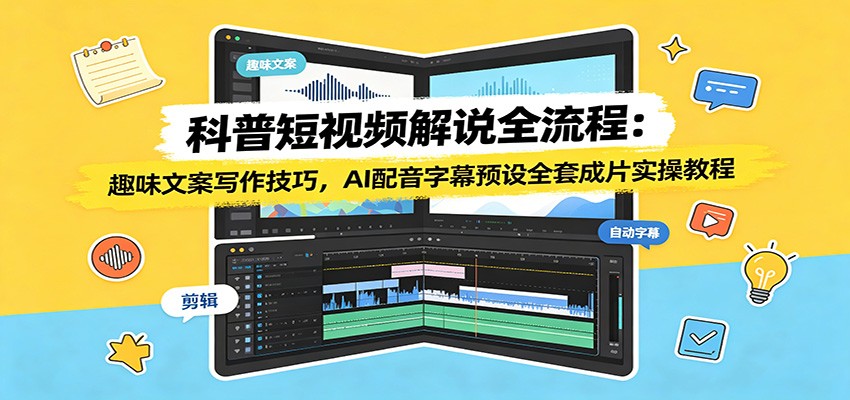 科普短视频解说全流程：趣味文案写作技巧，AI配音字幕预设全套成片实操教程-才疏云网创