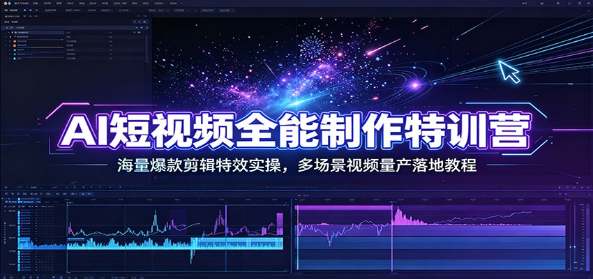 AI短视频全能制作特训营：海量爆款剪辑特效实操，多场景视频量产落地教程-才疏云网创