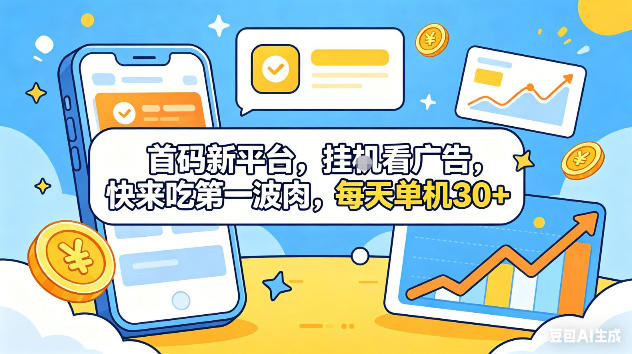 首码新平台，挂G自动看广告，快来吃第一波肉，每天单机30+，可矩阵放大【揭秘】-才疏云网创