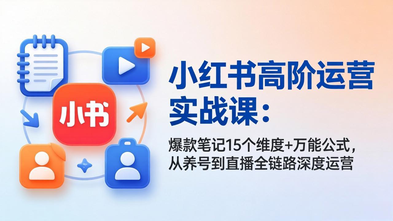 小红书高阶运营实战课：爆款笔记15个维度+万能公式，从养号到直播全链路深度运营-才疏云网创