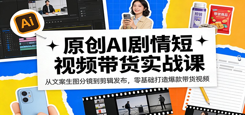原创AI剧情短视频带货实战课：从文案生图分镜到剪辑发布，零基础打造爆款带货视频-才疏云网创