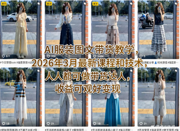 AI服装图文带货教学，2026年3月最新课程和技术，人人都可做带货达人，收益可观好变现-才疏云网创