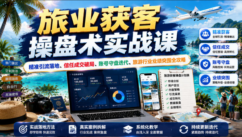 旅业获客操盘术实战课｜精准引流落地、信任成交破局、账号守盘迭代、旅游行业业绩突围全攻略-才疏云网创
