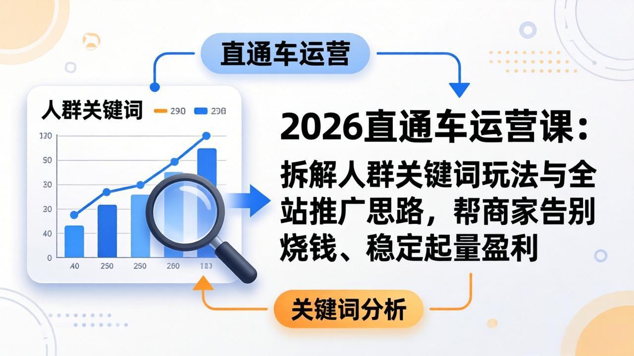 2026直通车运营课:拆解人群关键词玩法与全站推广思路,帮商家告别烧钱、稳定起量盈利-才疏云网创