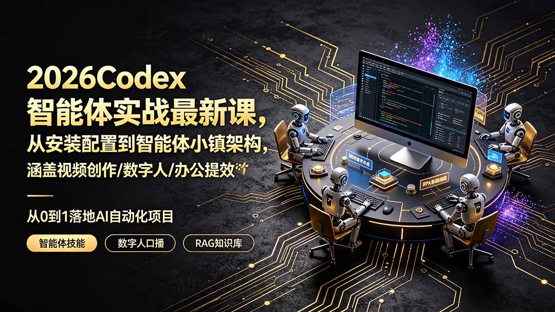 2026Codex智能体实战最新课，从安装配置到智能体小镇架构，涵盖视频创作/数字人/办公提效全技能-才疏云网创