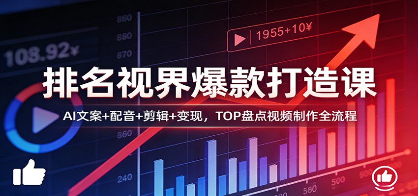 排名视界爆款打造课：AI文案+配音+剪辑+变现，TOP盘点视频制作全流程-才疏云网创