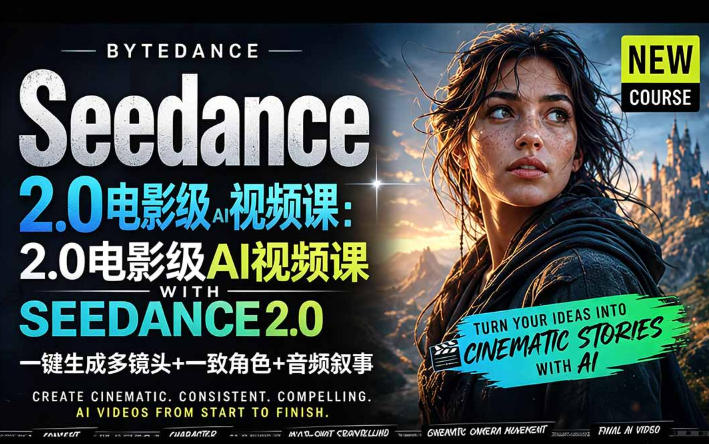 字节跳动的Seedance 2.0 AI电影视频生成制作教程，一键生成多镜头+一致角色+音频叙事-中英字幕-才疏云网创