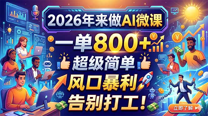 2026年来做AI微课，一单800+，超级简单，风口暴利，告别打工！-才疏云网创