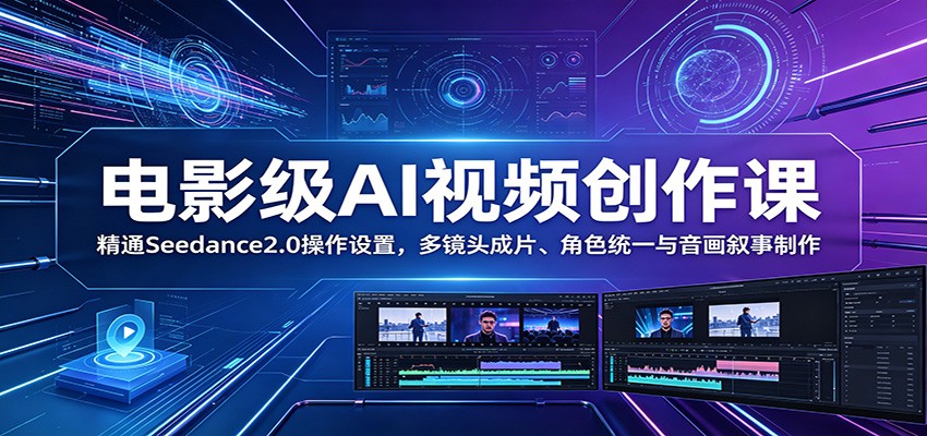 电影级AI视频创作课：精通Seedance2.0操作设置，多镜头成片、角色统一与音画叙事制作-才疏云网创