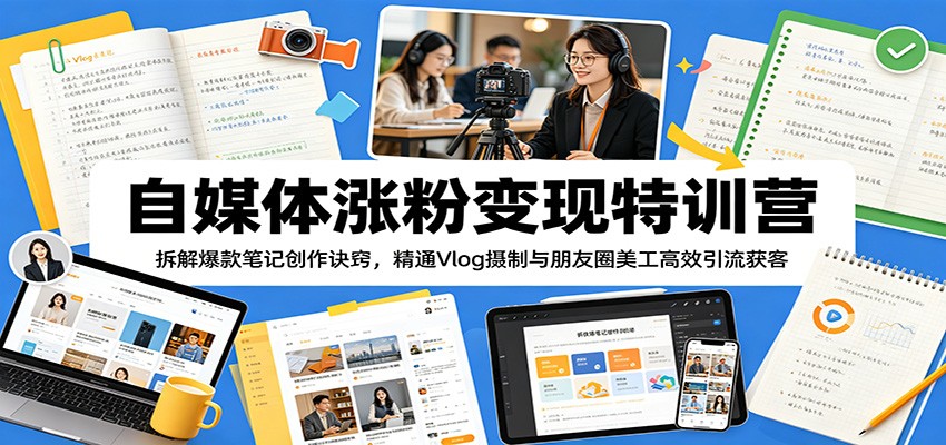 自媒体涨粉变现特训营：拆解爆款笔记创作诀窍，精通Vlog摄制与朋友圈美工高效引流获客-才疏云网创