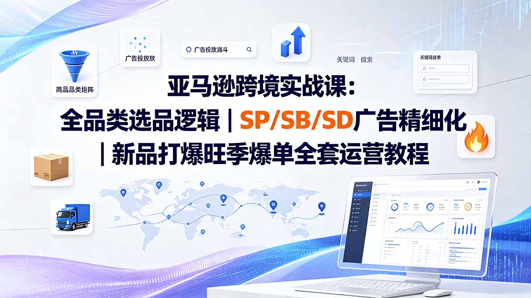 亚马逊跨境实战课-更新：全品类选品逻辑｜SP/SB/SD广告精细化｜新品打爆旺季爆单全套运营教程-才疏云网创