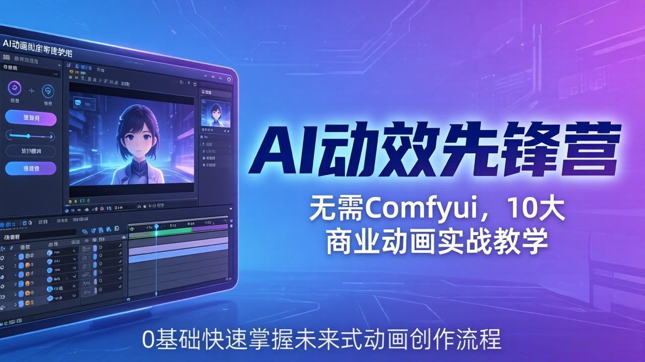 AI 动效先锋营：无需Comfyui，10大商业动画实战教学，0基础快速掌握未来式动画创作流程-才疏云网创
