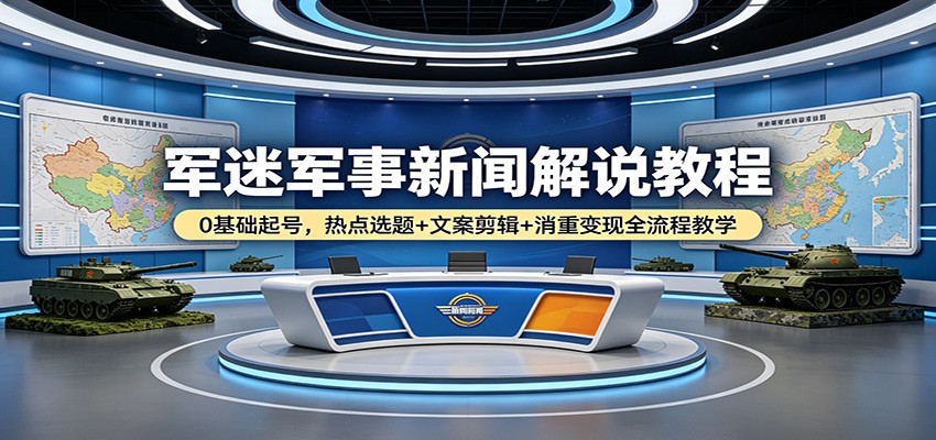 军迷军事新闻解说教程：0基础起号，热点选题+文案剪辑+消重变现全流程教学-才疏云网创